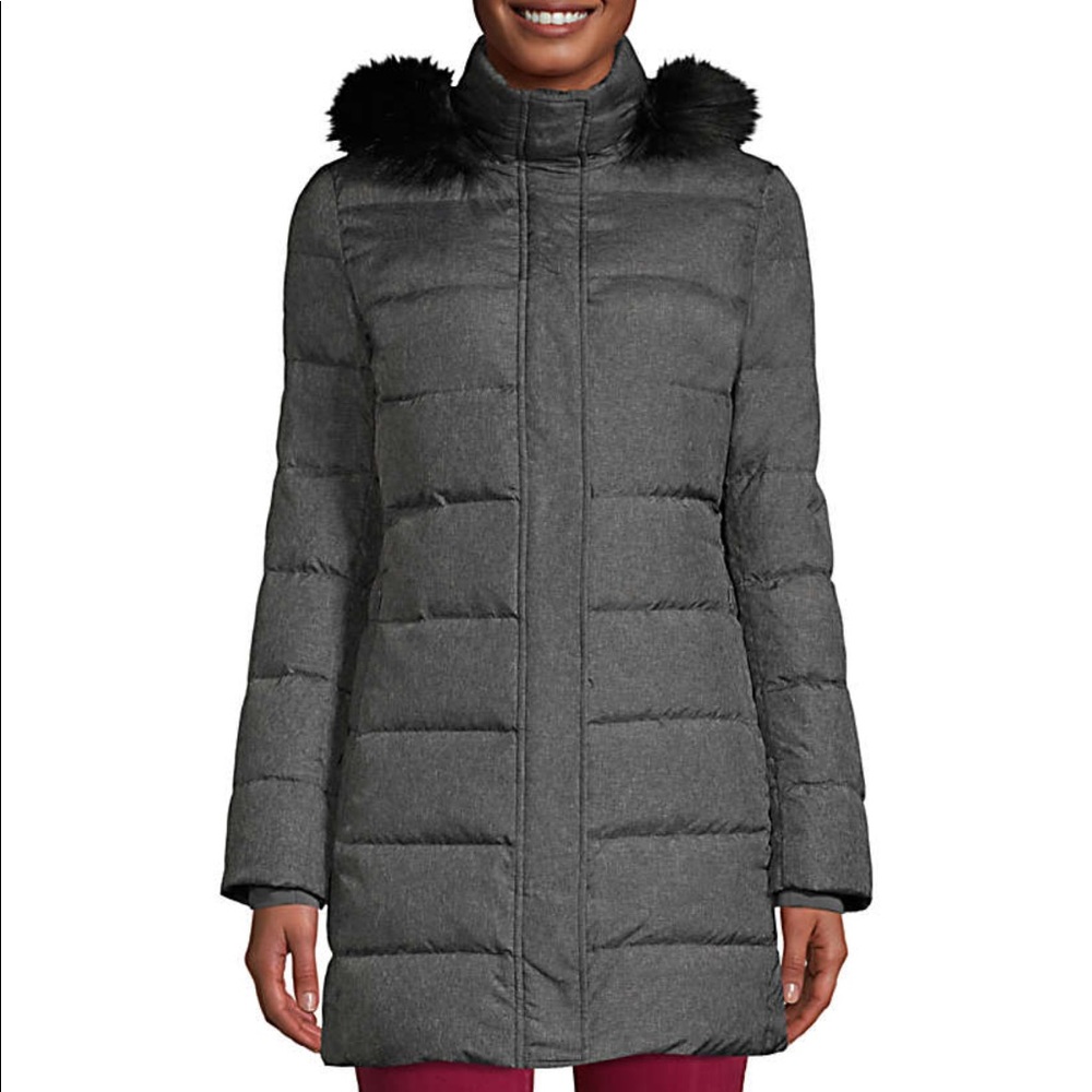 Land’s End Winter Long Down Coat Hood XL P Grey
